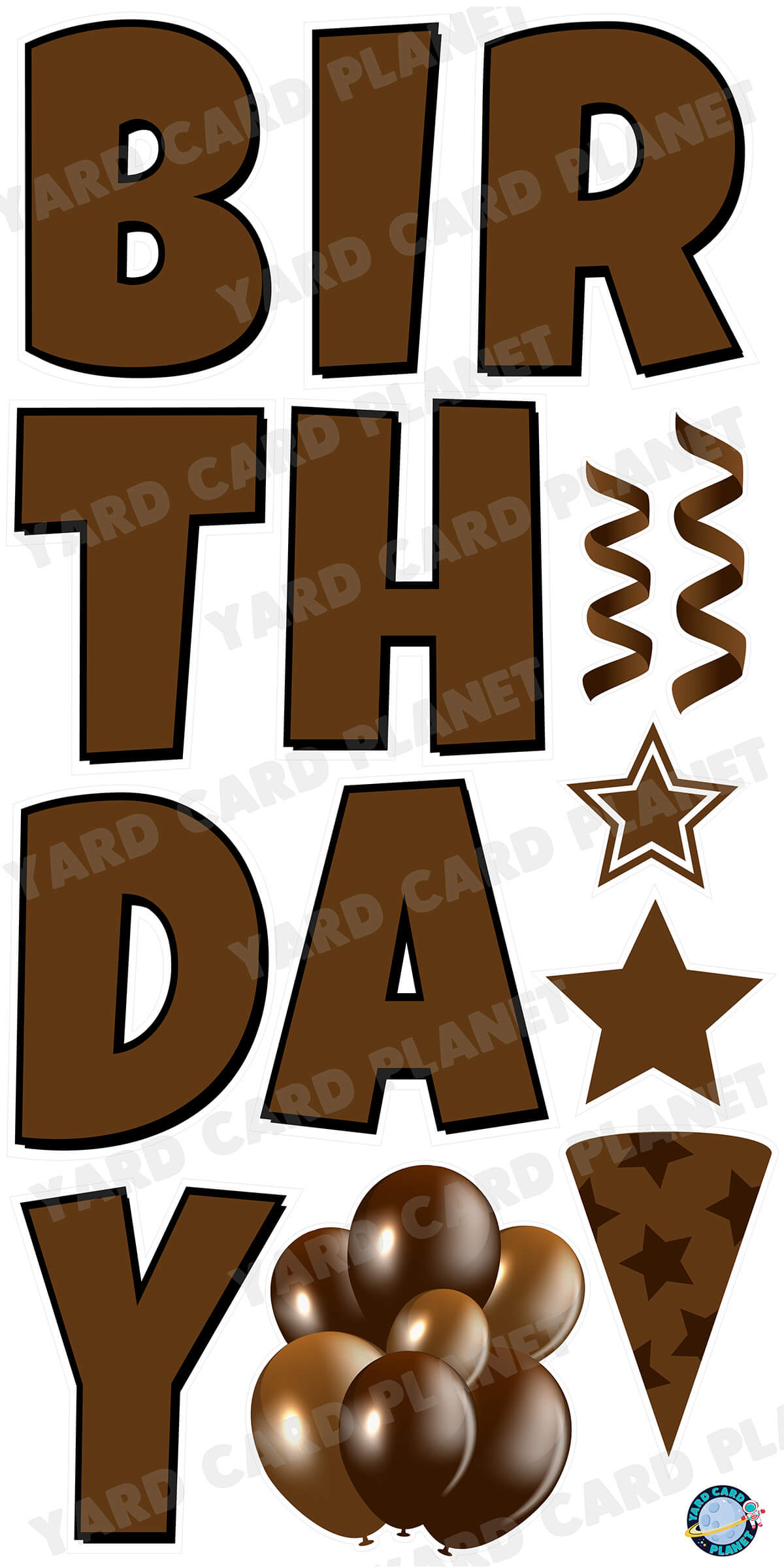 Large 23.5" Solid Brown Happy Birthday Individual Letters in Luckiest Guy Font and Birthday Flair Set Page Two