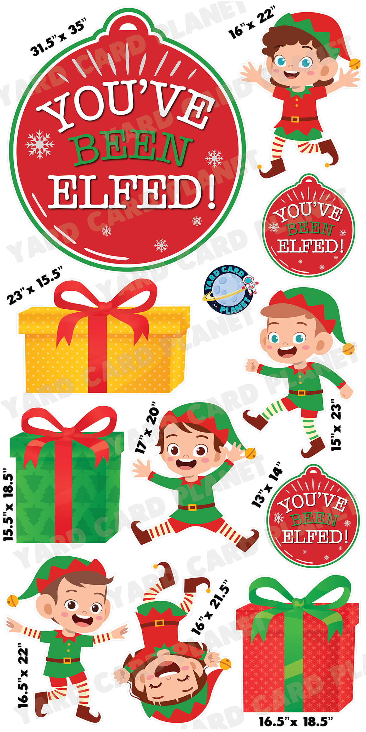 You've Been Elfed Christmas Signs and Yard Card Flair Set with Measurements