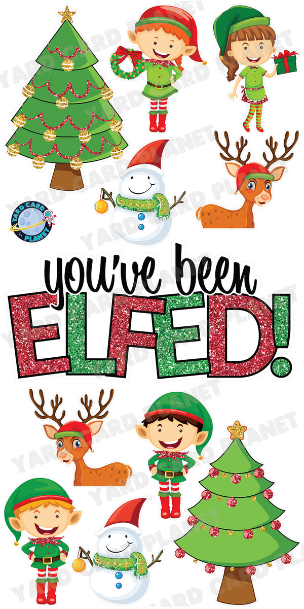 Glitter Pattern You've Been Elfed Christmas EZ Quick Sign and Yard Card Flair Set