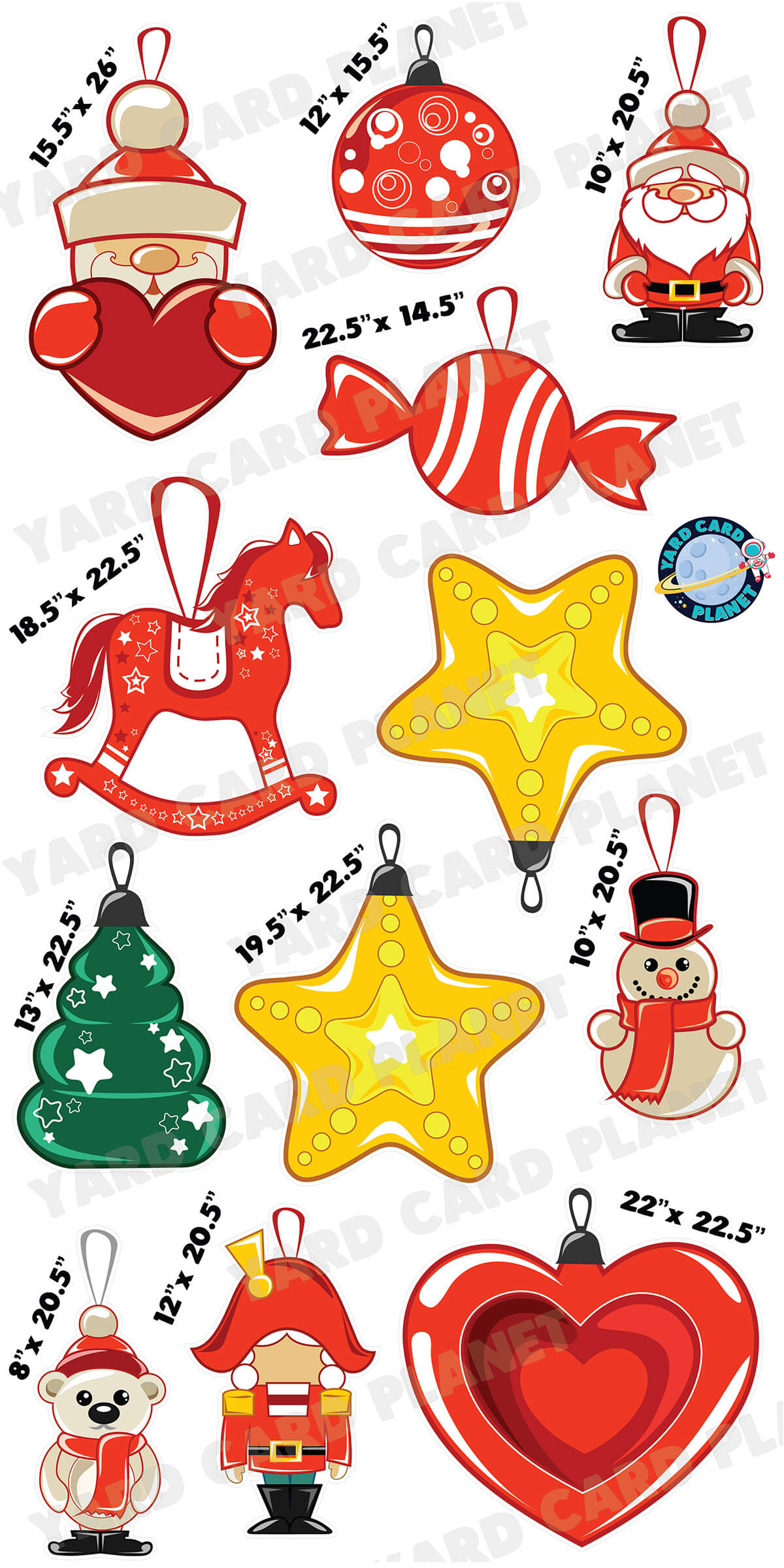 Elegant Christmas Ornaments Yard Card Flair Set with Measurements