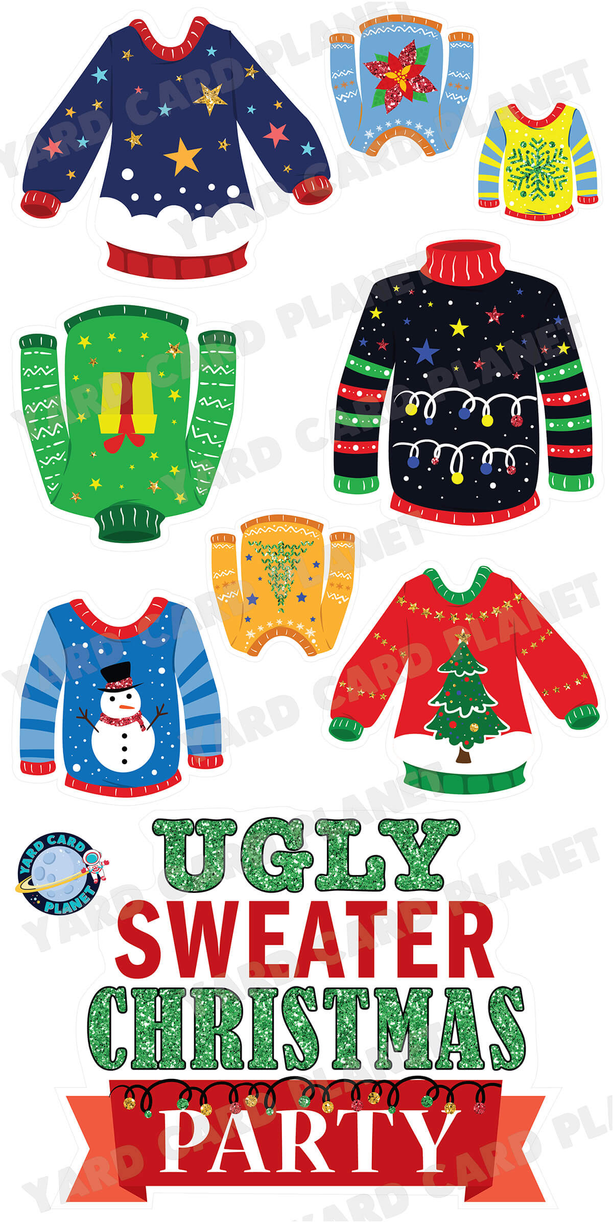 Ugly Sweater Christmas Party EZ Quick Sign and Yard Card Flair Set