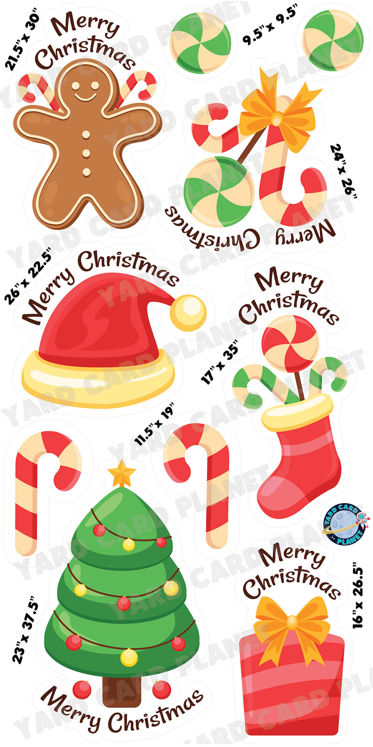 Merry Christmas Signs and Yard Card Flair Set with Measurements