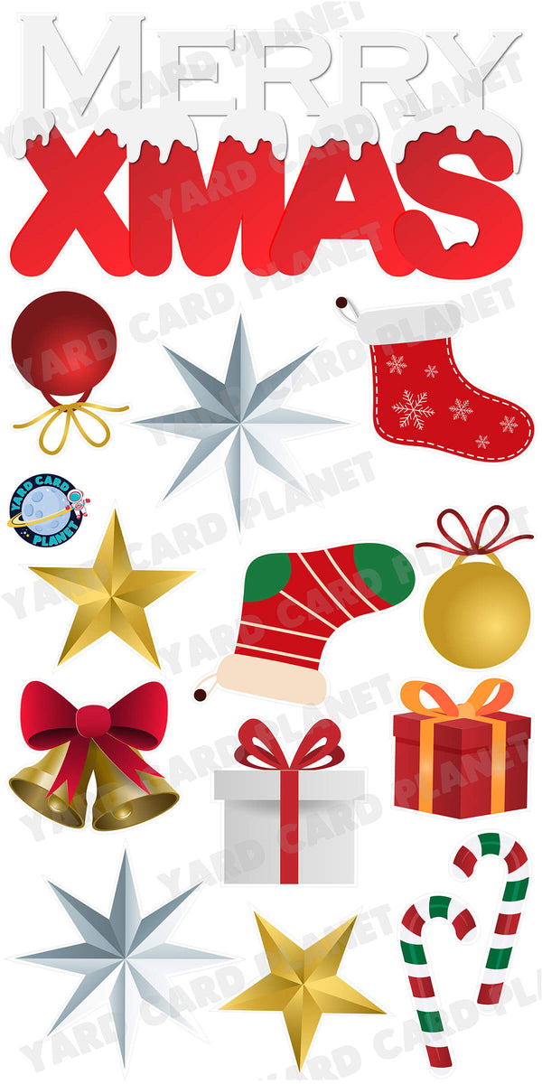 Snowy Merry Xmas EZ Quick Sign and Christmas Yard Card Flair Set