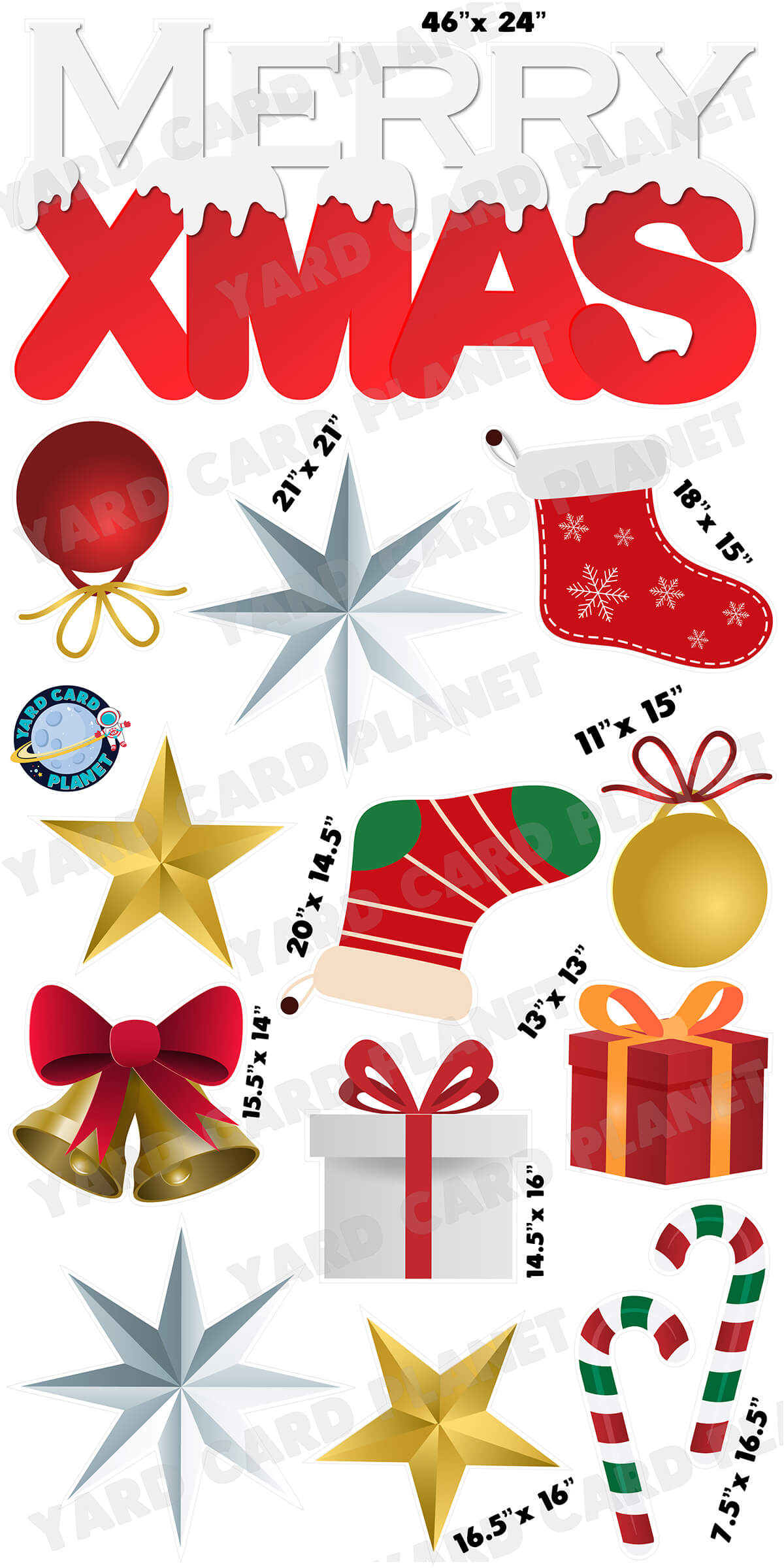 Snowy Merry Xmas EZ Quick Sign and Christmas Yard Card Flair Set with Measurements