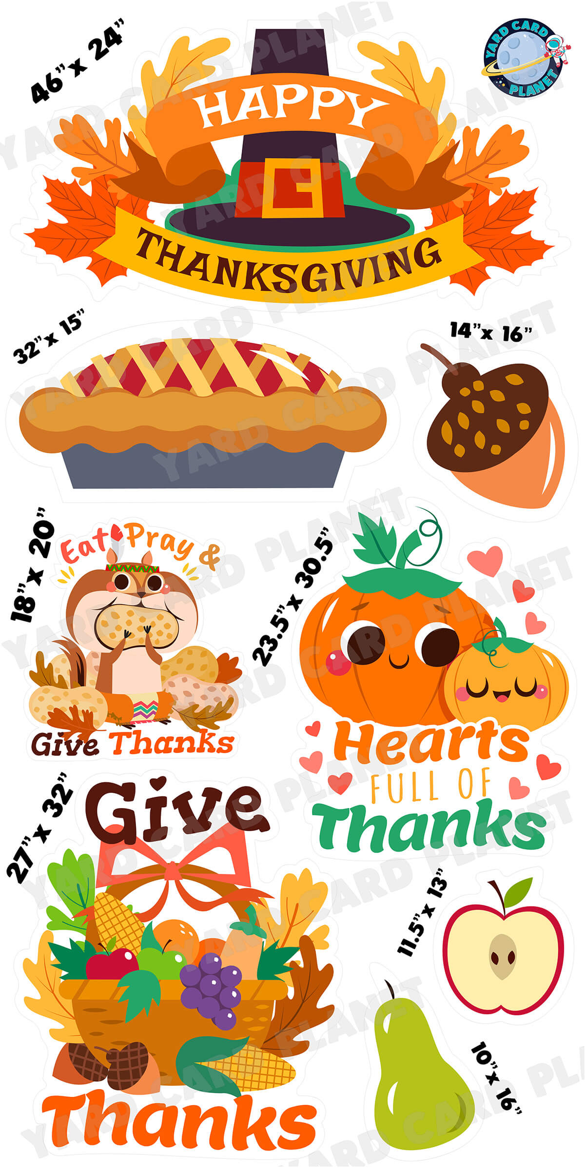 Happy Thanksgiving Giving Thanks EZ Quick Signs and Yard Card Flair Set with Measurements