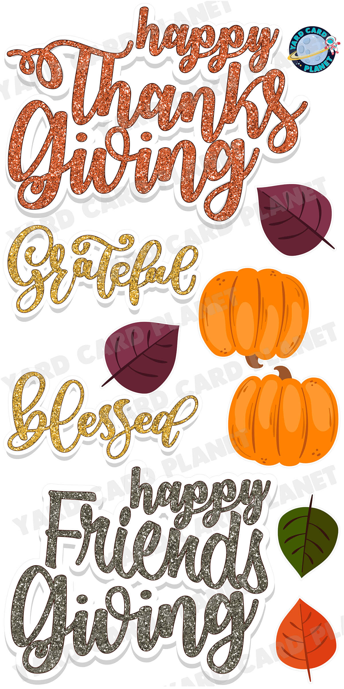 Glitter Pattern Happy Thanksgiving and Happy Friendsgiving EZ Quick Signs and Yard Card Flair Set