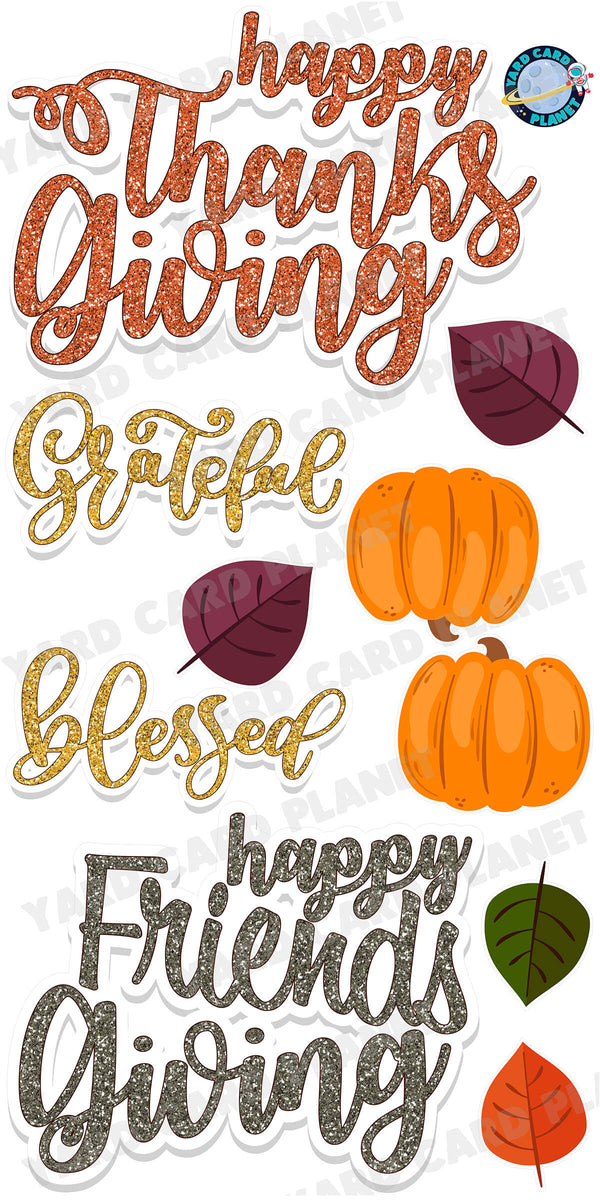 Glitter Pattern Happy Thanksgiving and Happy Friendsgiving EZ Quick Signs and Yard Card Flair Set