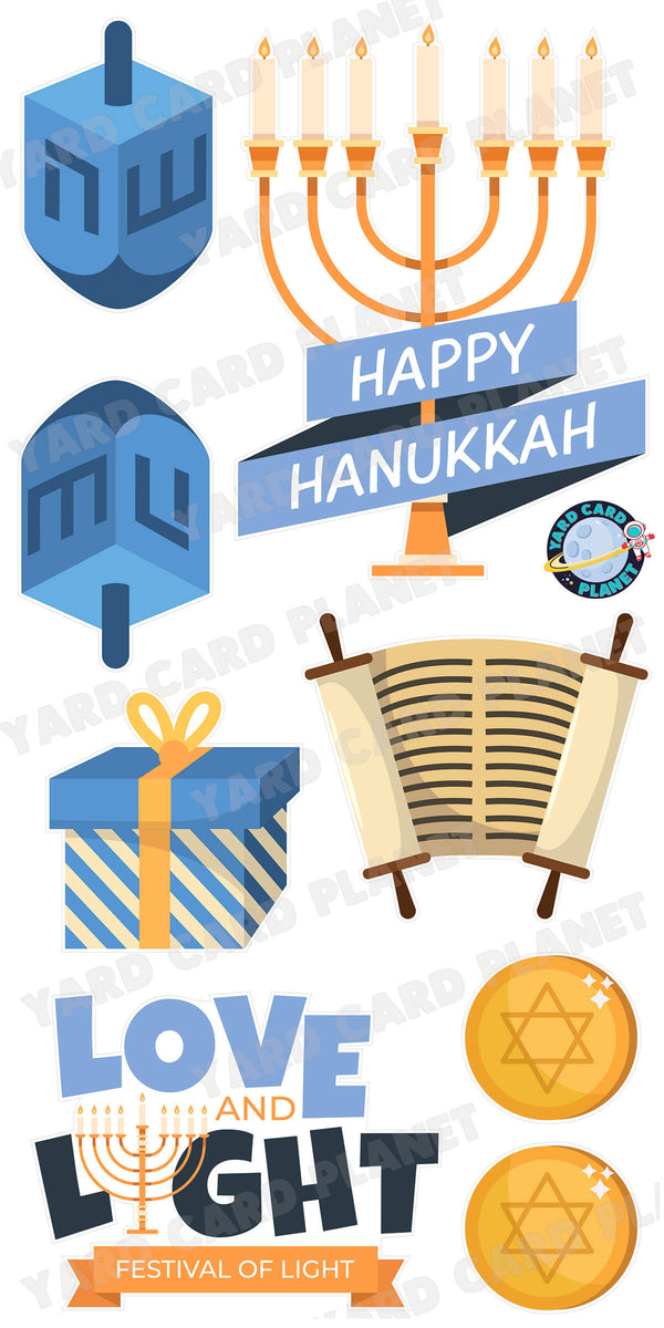 Happy Hanukkah Love and Light Signs and Yard Card Flair Set