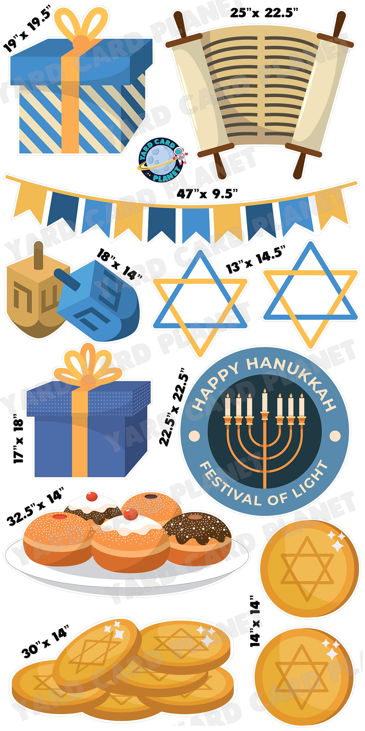 Happy Hanukkah Festival of Light Yard Card Flair Set with Measurements