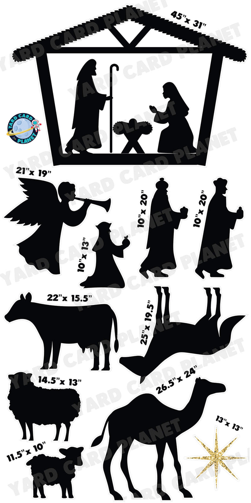 Christmas Nativity Scene Silhouette Yard Card Flair Set with Measurements