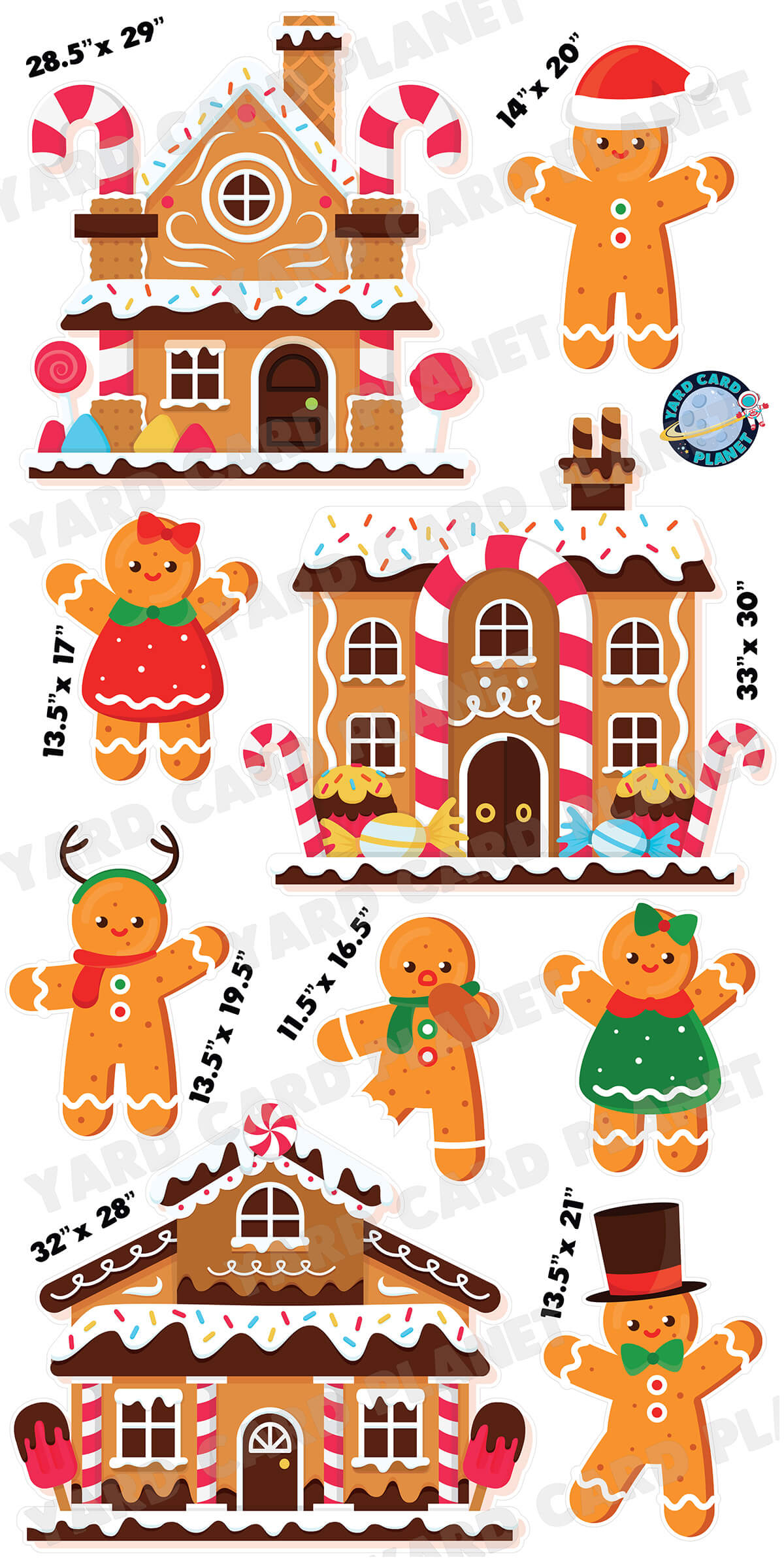 Merry Christmas Gingerbread Yard Card Flair Set with Measurements