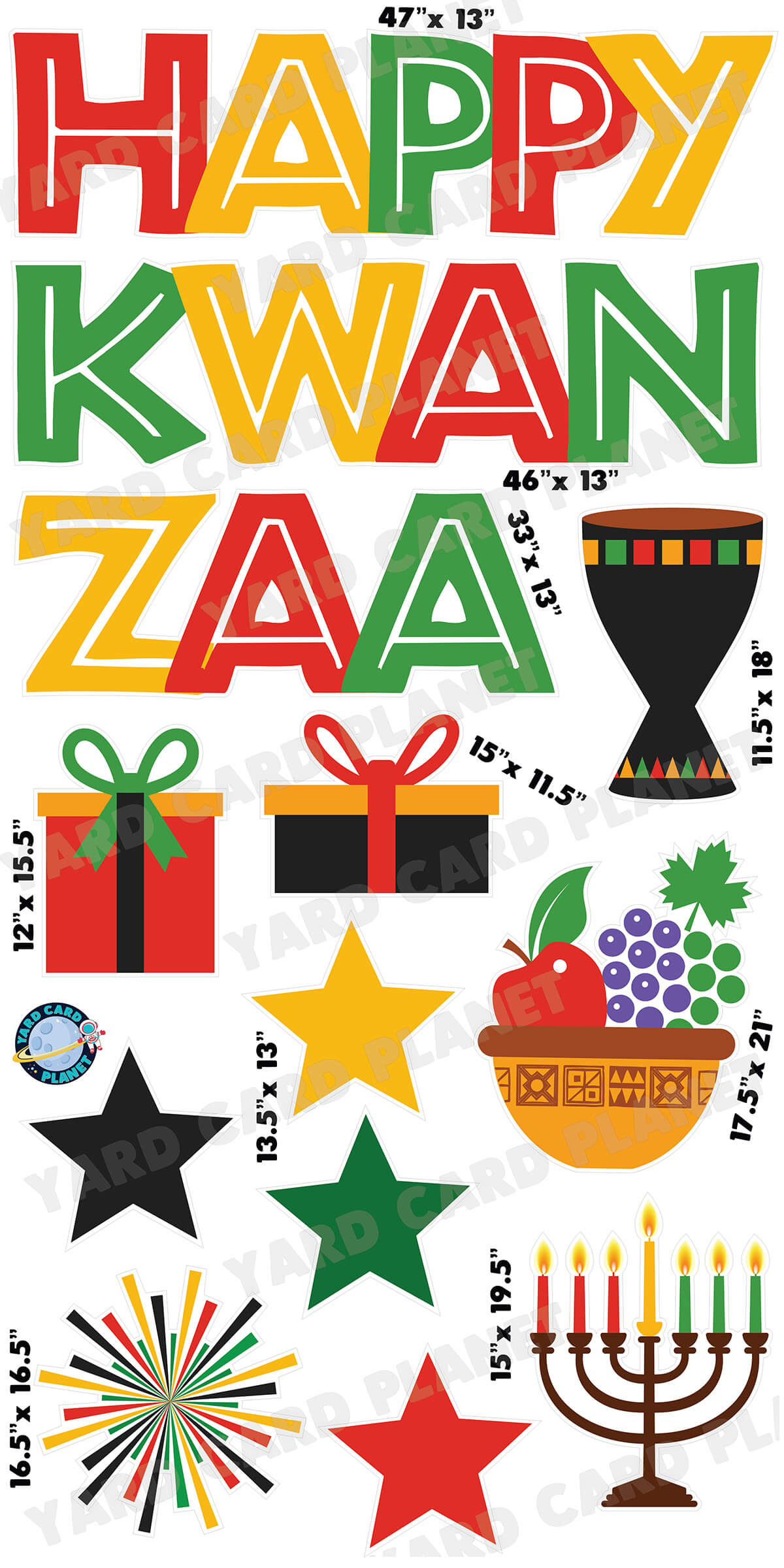 Happy Kwanzaa EZ Quick Set and Yard Card Flair Set with Measurements