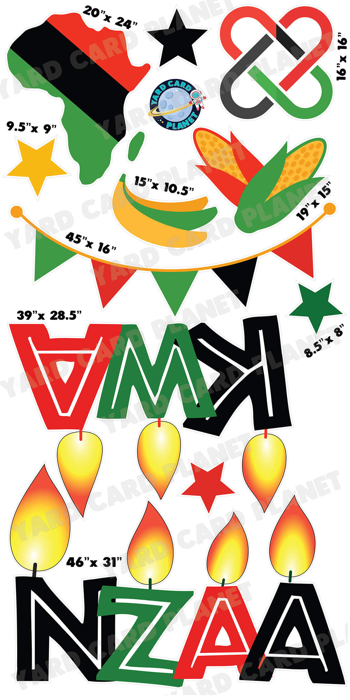 Kwanzaa EZ Quick Set and Yard Card Flair Set with Measurements