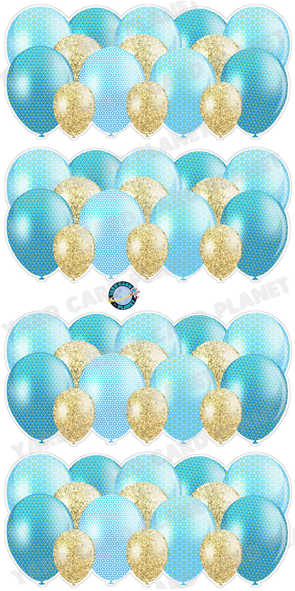 Gold Glitter Pattern Happy Hanukkah with Stars of David Balloon Panels Yard Card Set