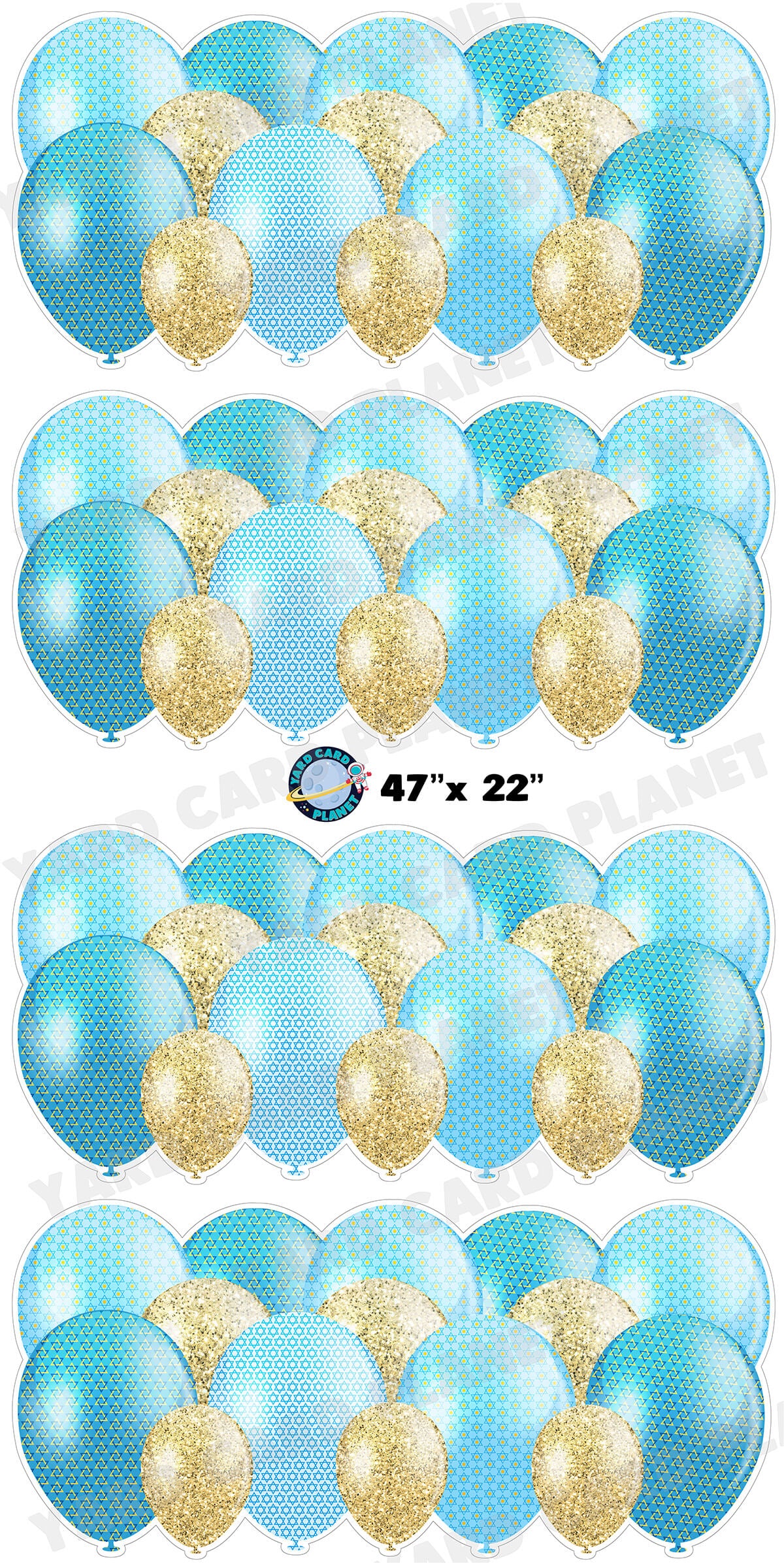 Gold Glitter Pattern Happy Hanukkah with Stars of David Balloon Panels Yard Card Set with Measurements