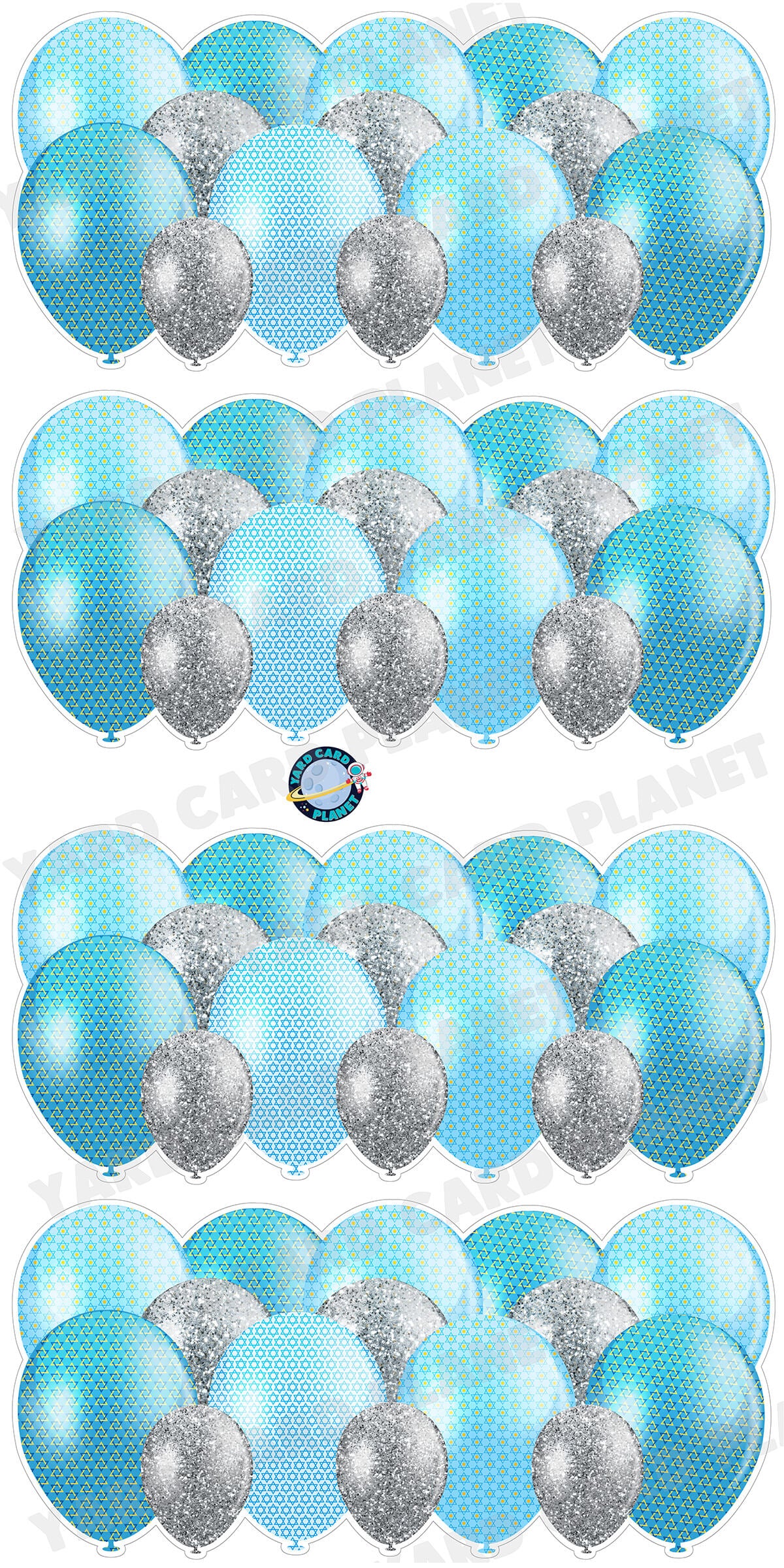 Silver Glitter Pattern Happy Hanukkah with Stars of David Balloon Panels Yard Card Set