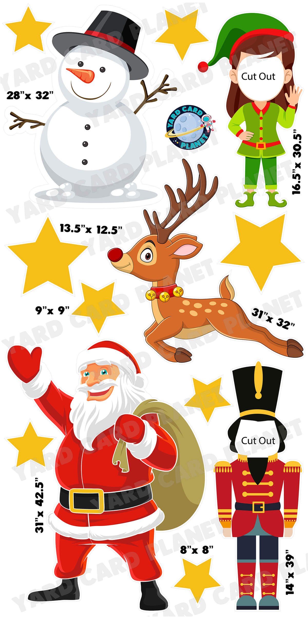 Merry Christmas Characters and Cutouts Yard Card Flair Set with Measurements