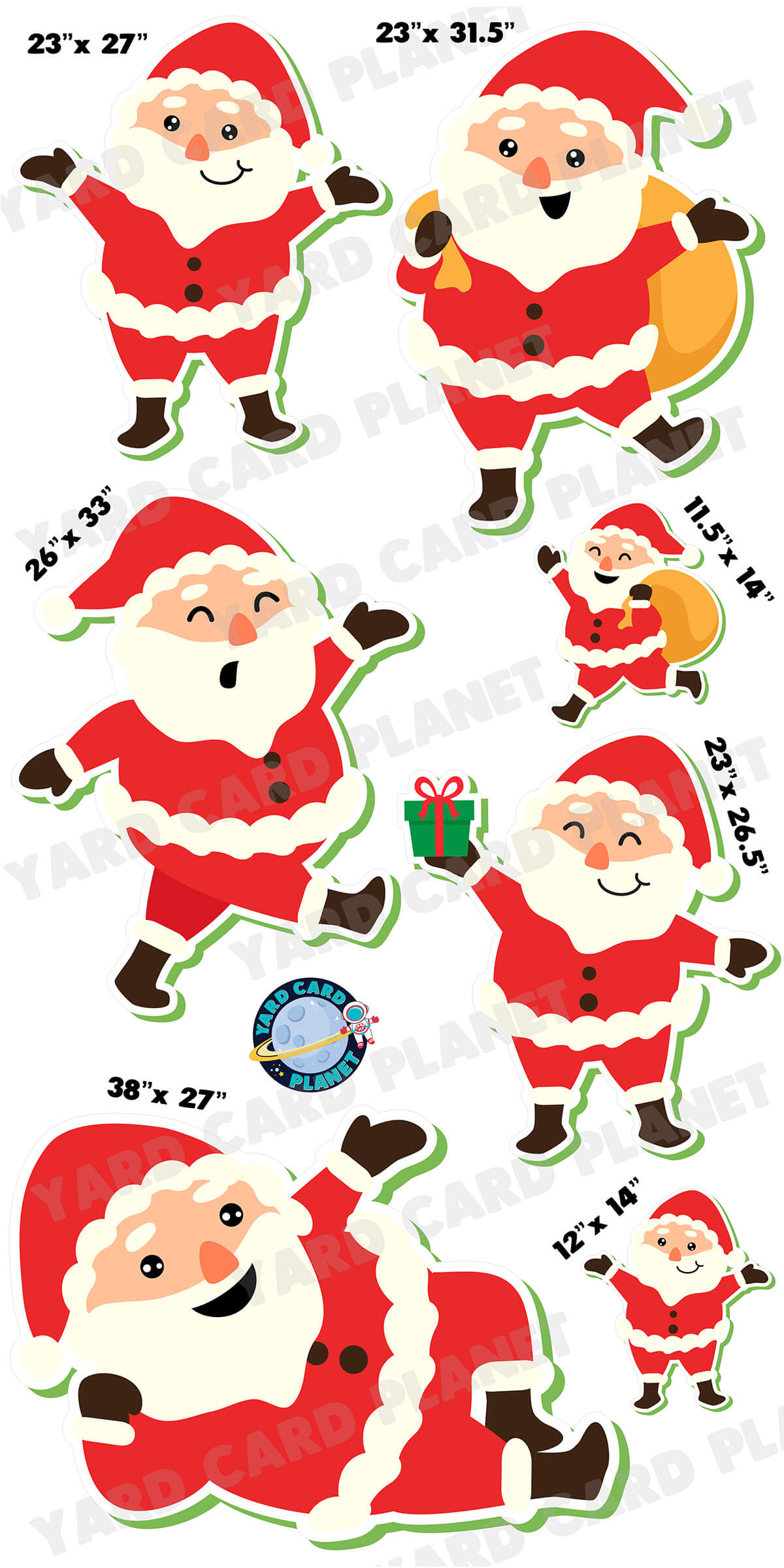 Cute Merry Christmas Santa Yard Card Flair Set with Measurements