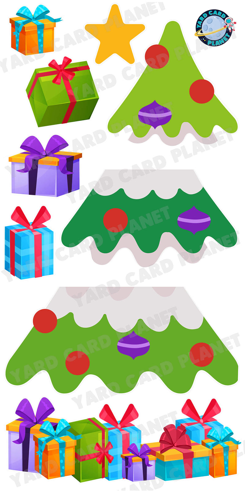 Big Colorful Christmas Tree EZ Quick Set and Gifts Yard Card Flair Set