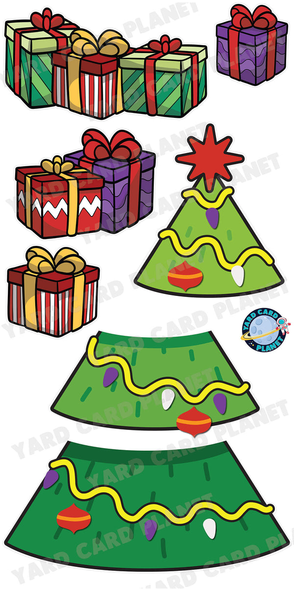 Big Festive Christmas Tree EZ Quick Set and Gifts Yard Card Flair Set