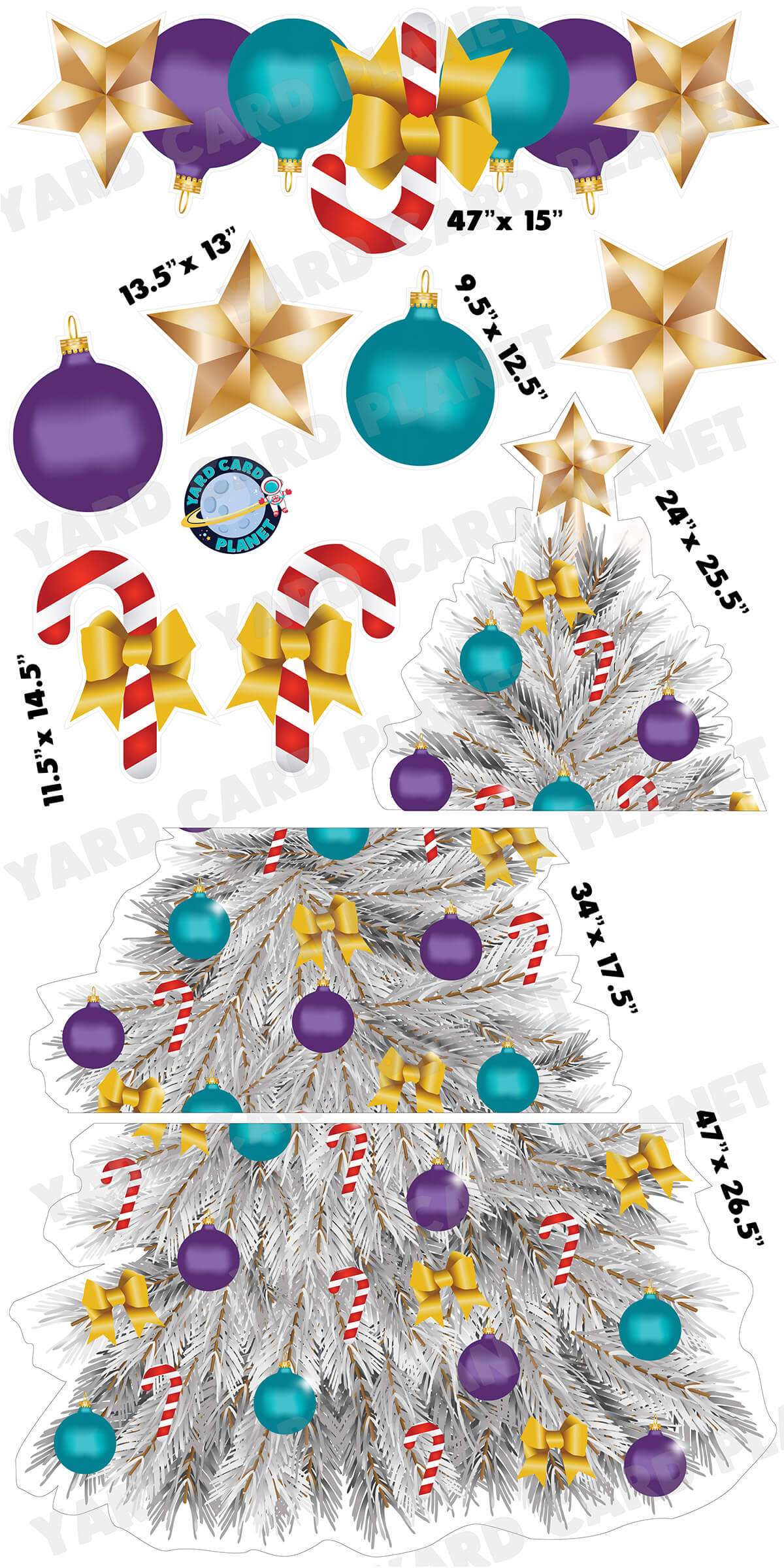 Frosted Christmas Tree EZ Quick Set and Yard Card Flair Set with Measurements