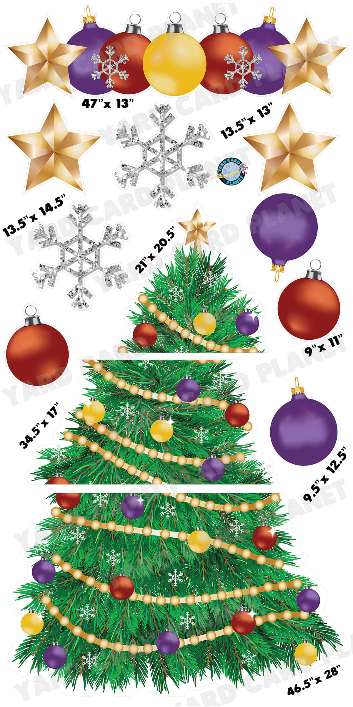 Realistic Classic Christmas Tree EZ Quick Set and Yard Card Flair Set with Measurements