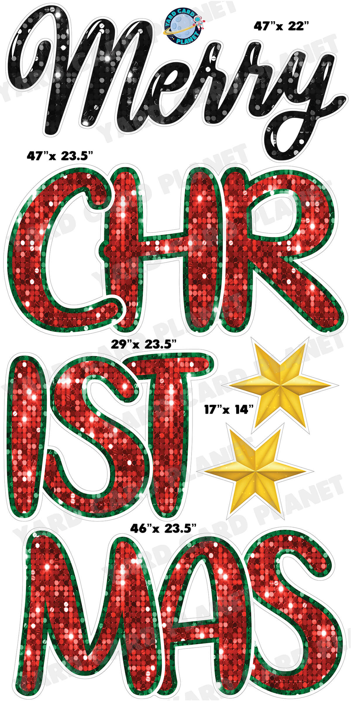 Sequin Pattern Merry Christmas EZ Quick Set and Yard Card Flair Set with Measurements