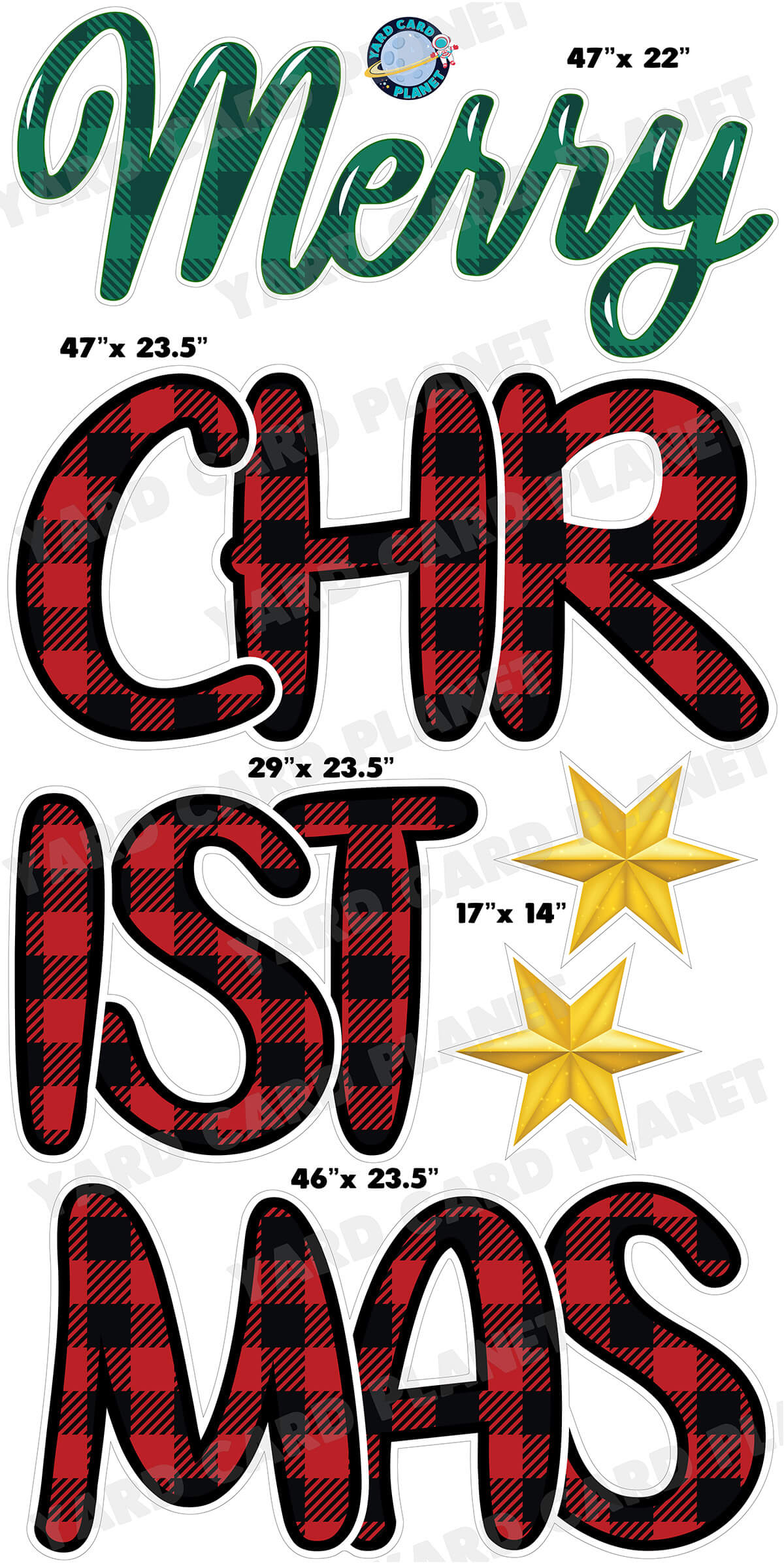 Gingham Pattern Merry Christmas EZ Quick Set and Yard Card Flair Set with Measurements