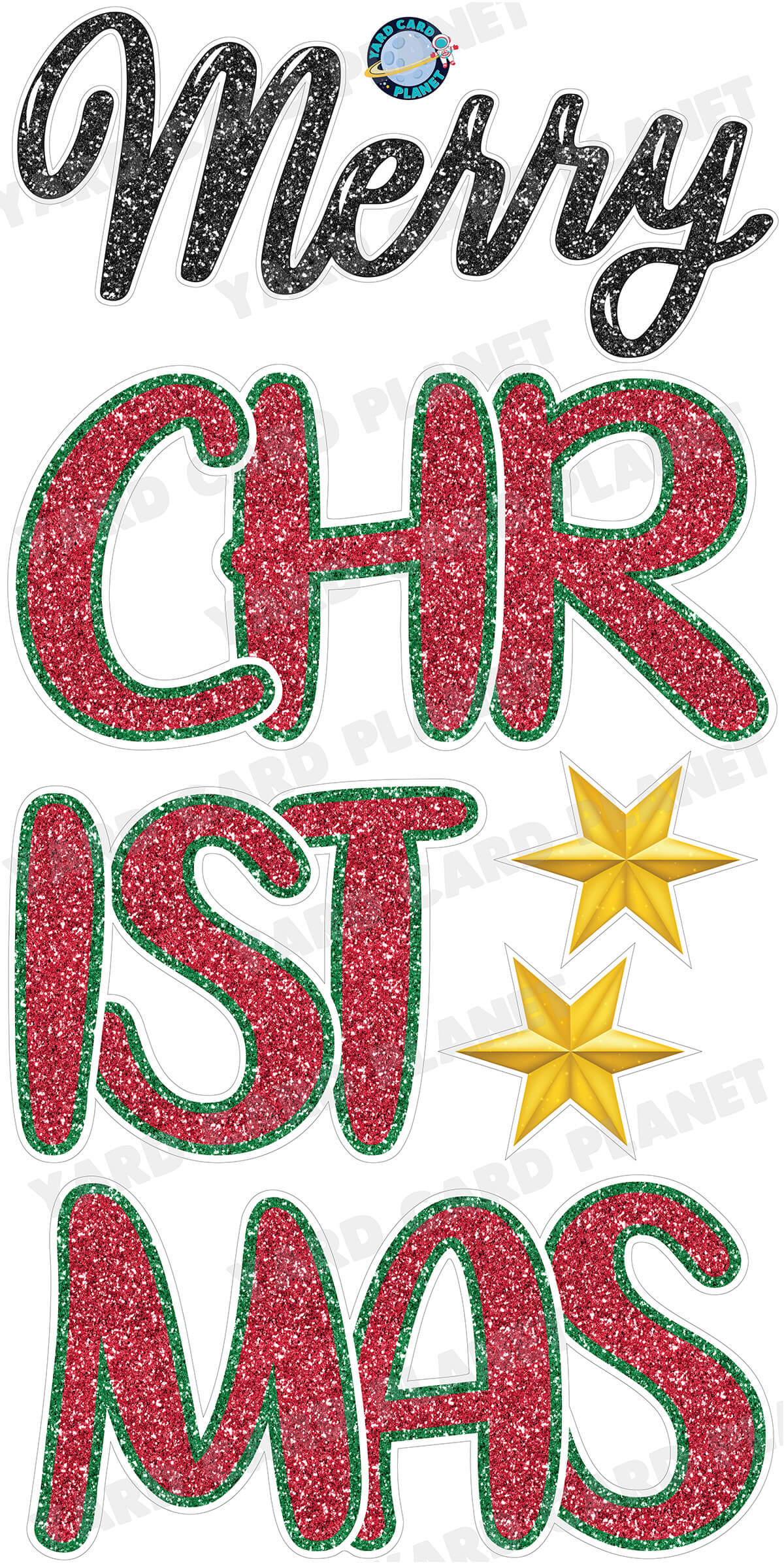 Glitter Pattern Merry Christmas EZ Quick Set and Yard Card Flair Set