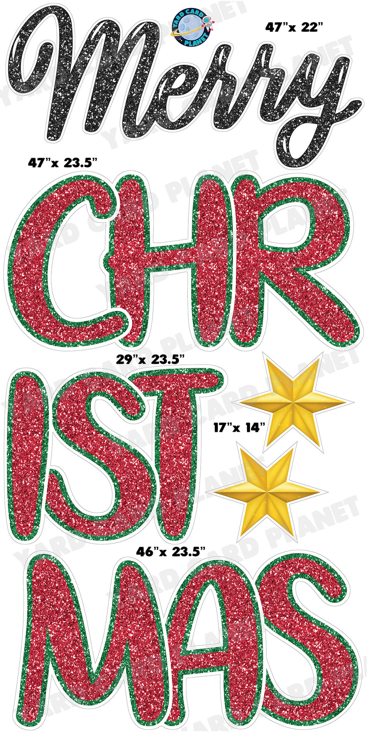 Glitter Pattern Merry Christmas EZ Quick Set and Yard Card Flair Set with Measurements