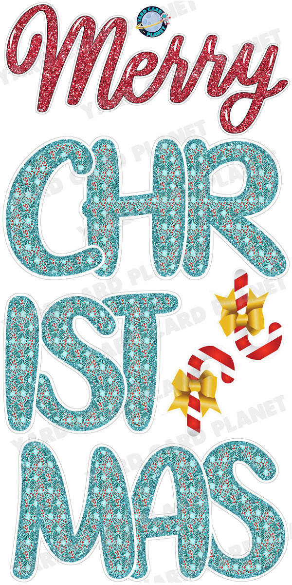 Glitter Pattern Candy Cane Merry Christmas EZ Quick Set and Yard Card Flair Set