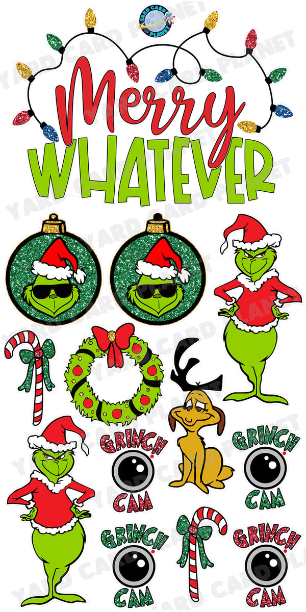 Merry Whatever EZ Quick Sign and The Grinch Christmas Yard Card Flair Set