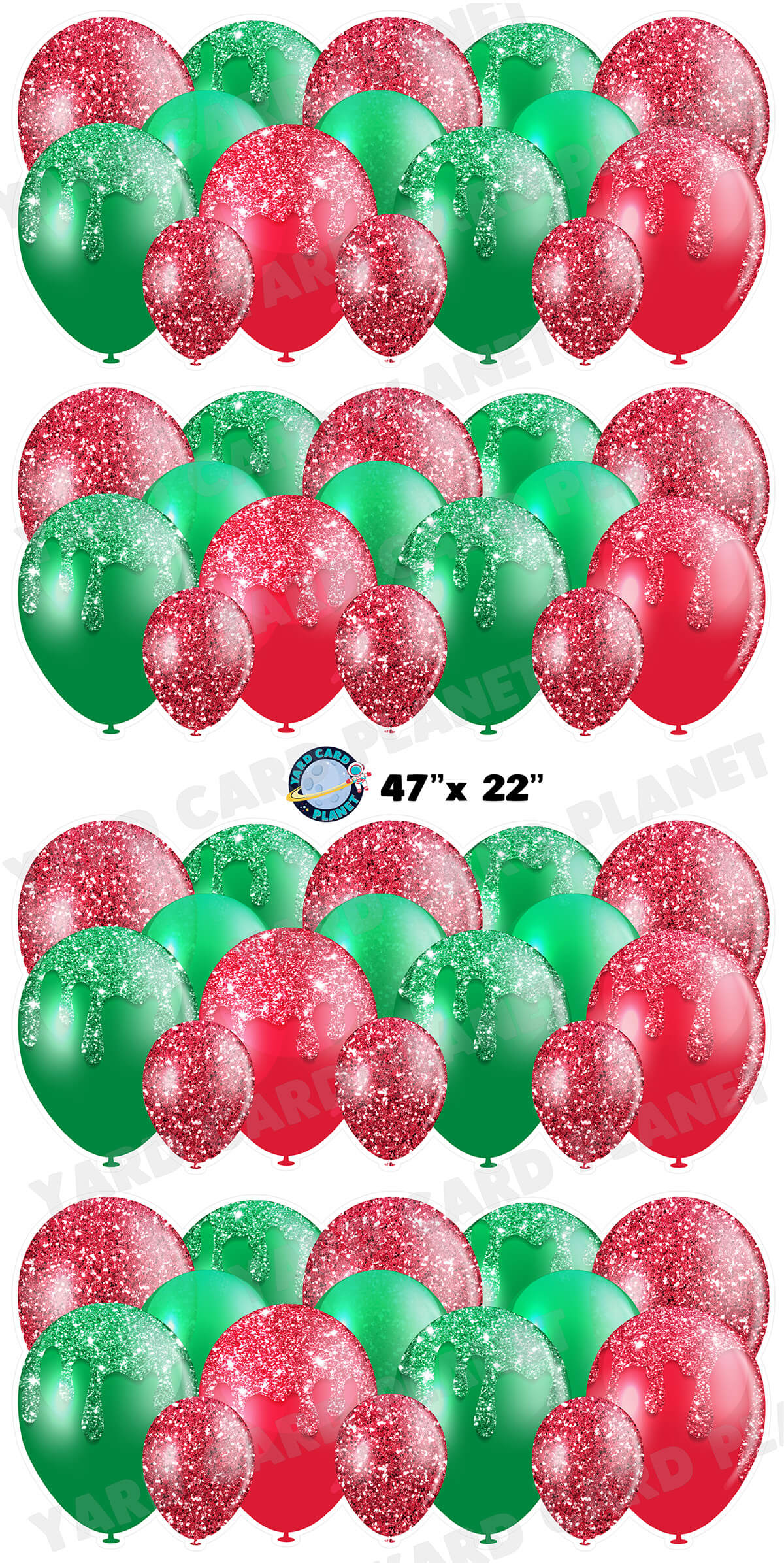 Christmas Red and Green Glitter Balloon Panels Yard Card Set with Measurements