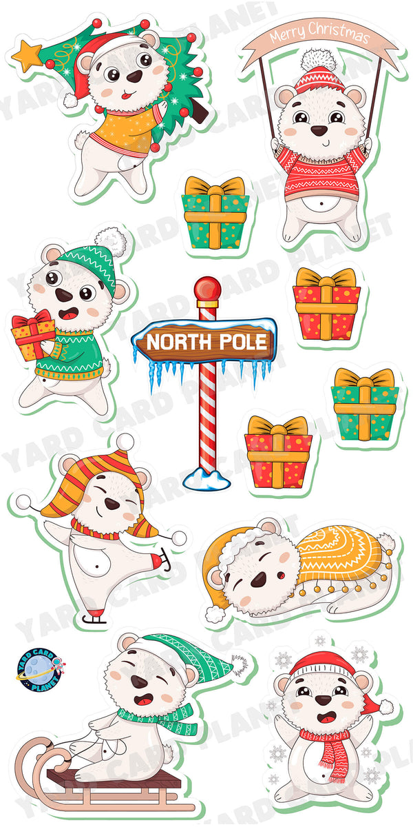 Cute Merry Christmas Polar Bears Yard Card Flair Set