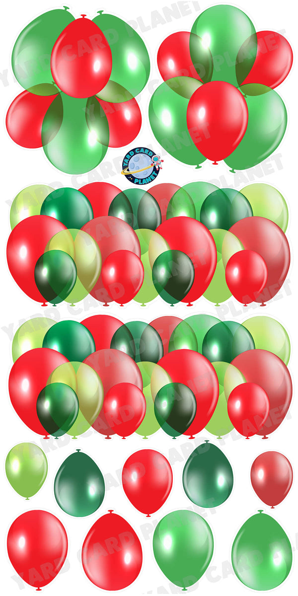 Christmas Red and Green Balloon Panels, Bouquets and Singles Yard Card Set