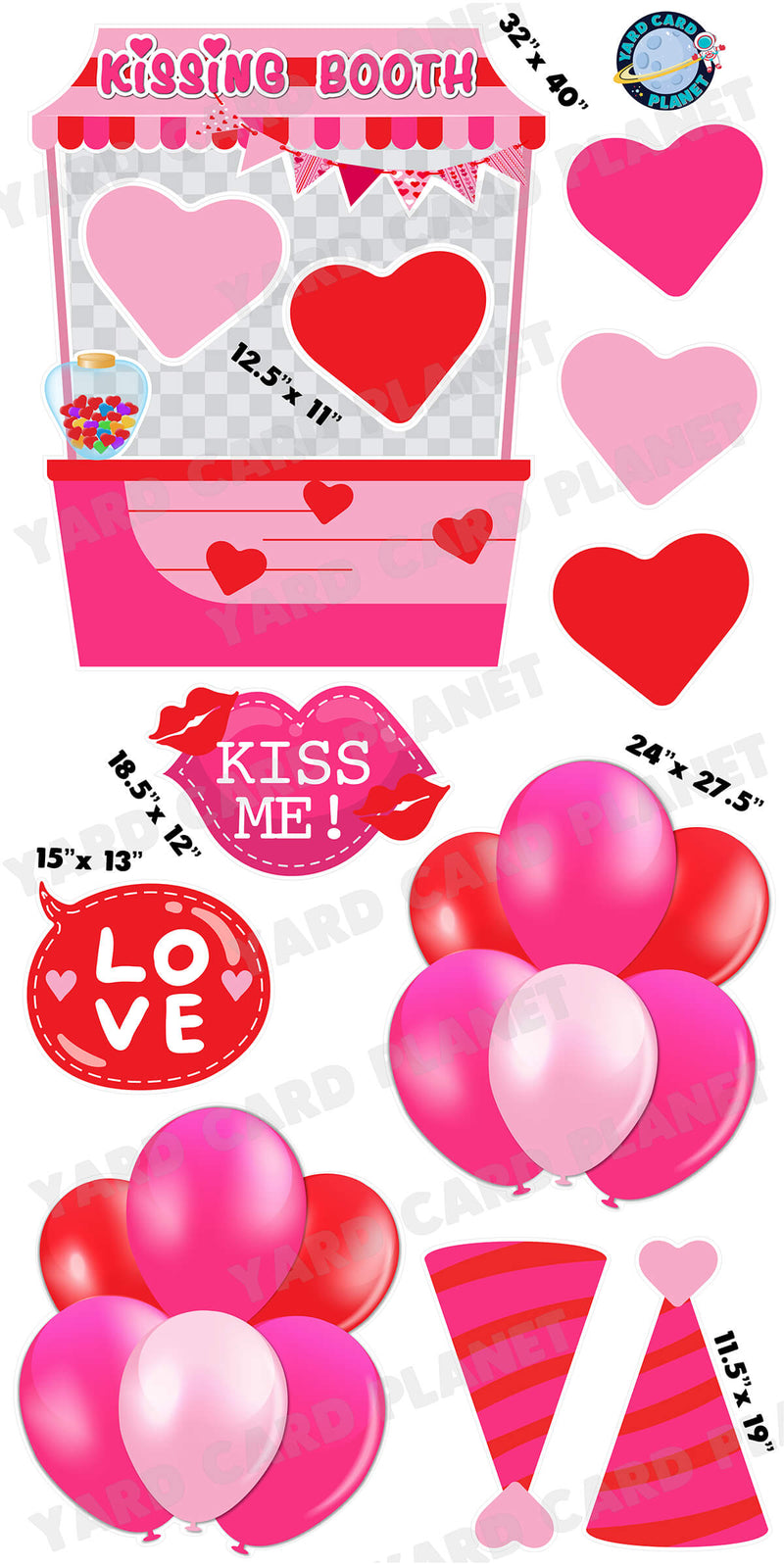 Valentine's Day Love Kissing Booth and Yard Card Flair Set with Measurements