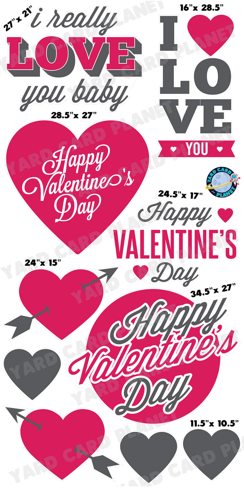 Happy Valentine's Day I Love You Signs and Yard Card Flair Set with Measurements