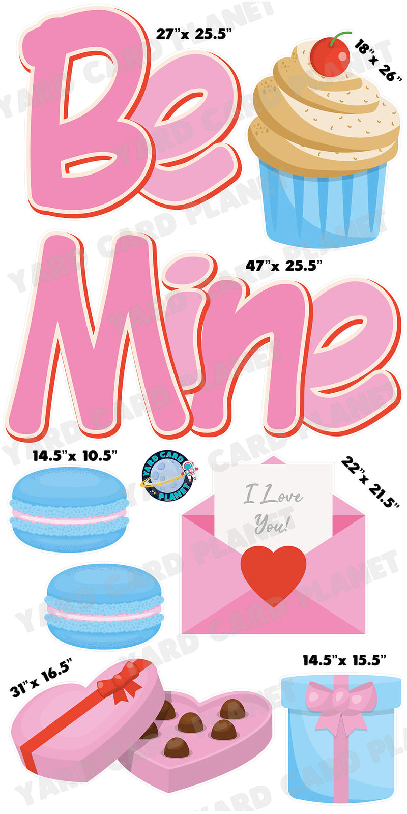 Be Mine EZ Quick Set with Sweets Yard Card Flair Set with Measurements