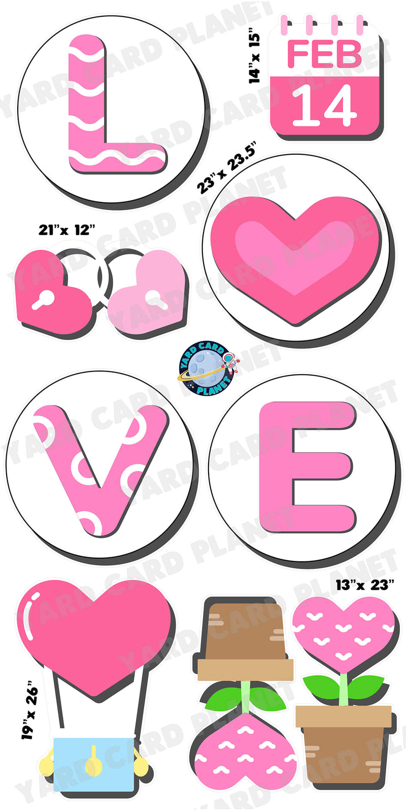 Valentines LOVE EZ Quick Signs and Yard Card Flair Set with Measurements