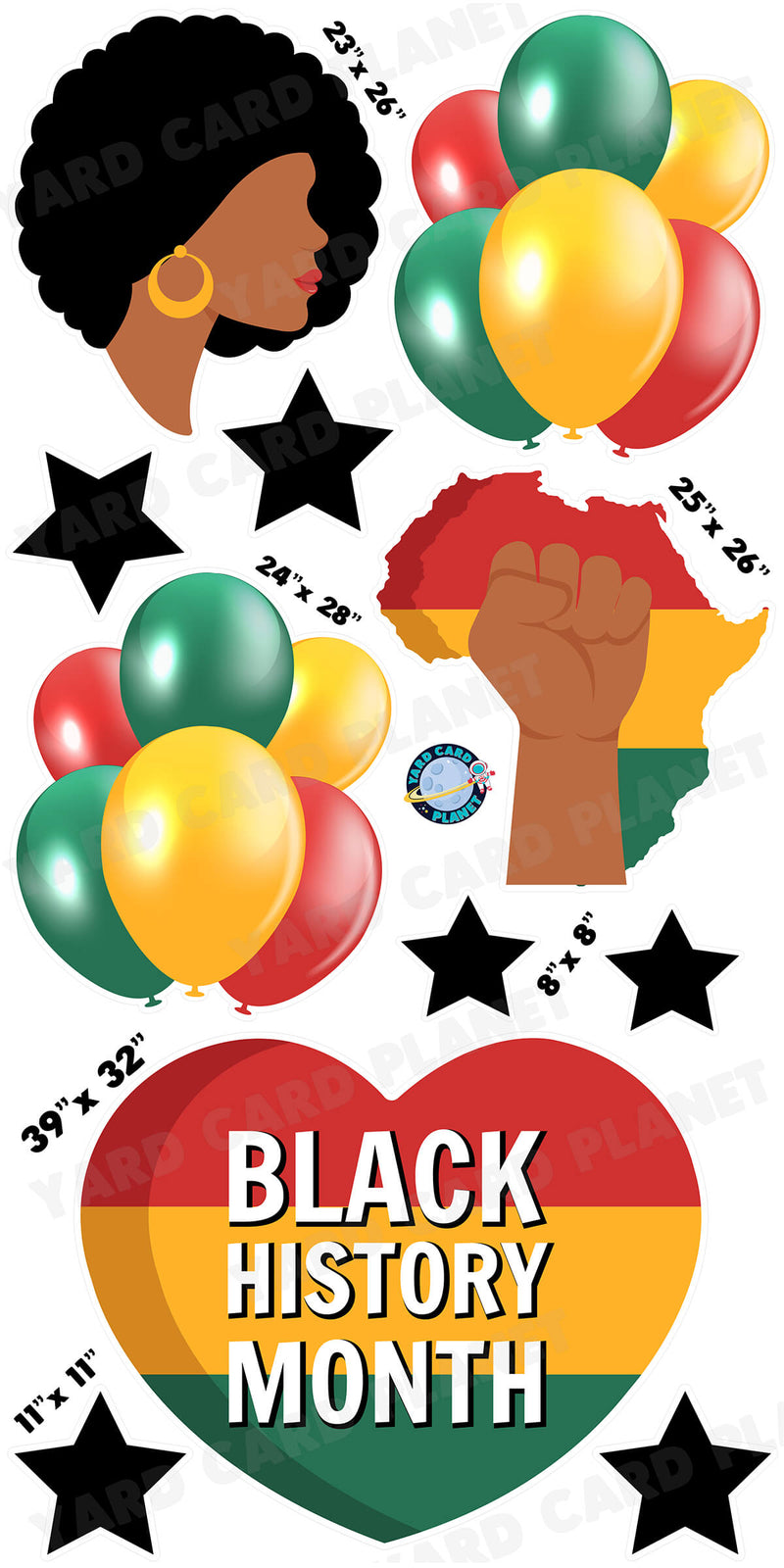 Black History Month Yard Card Flair Set with Measurements