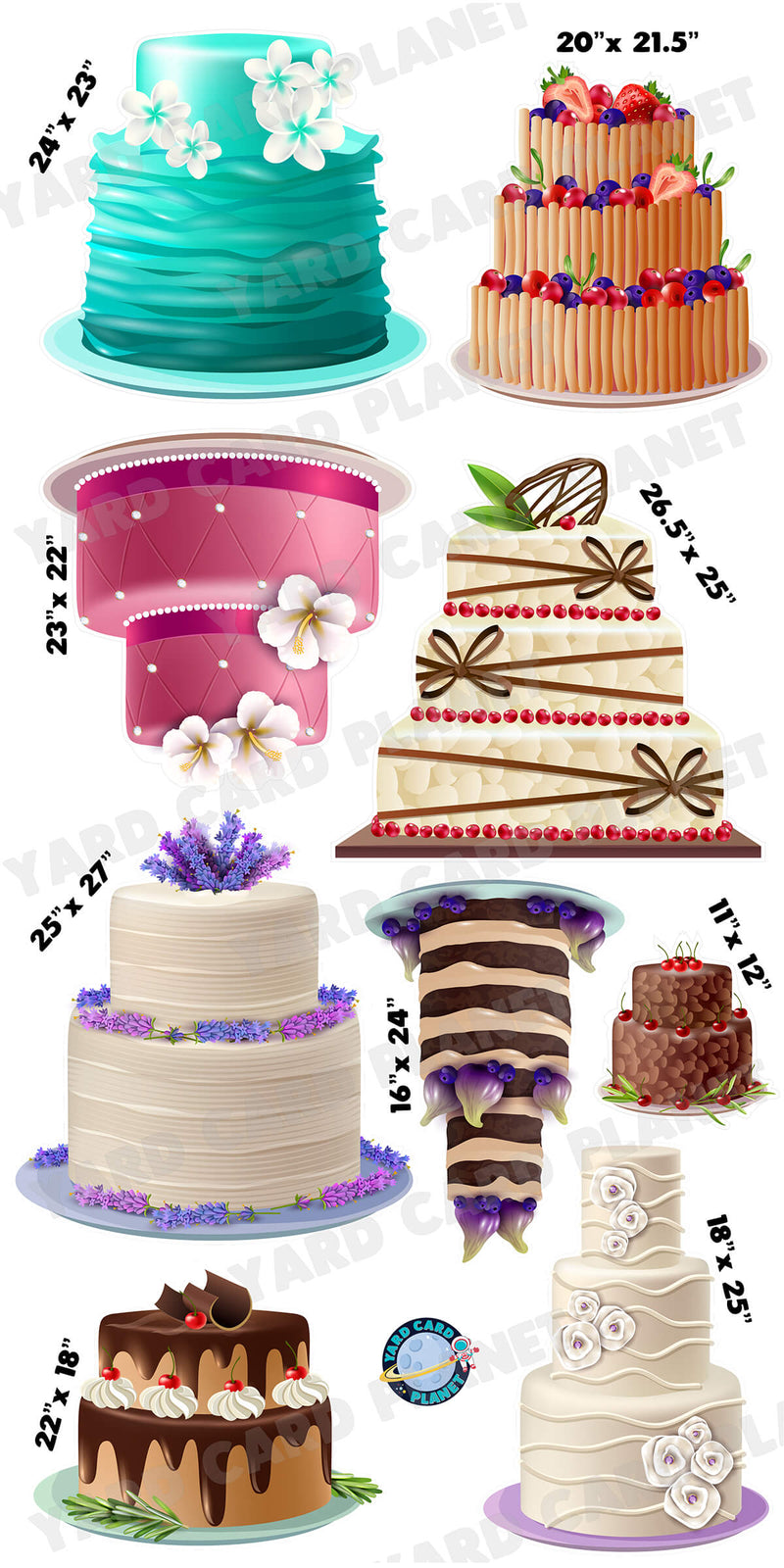 Delicious Cakes Yard Card Flair Set with Measurements