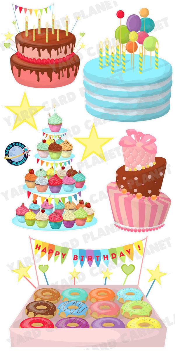 Birthday Cakes, Cupcakes and Donuts Yard Card Flair Set