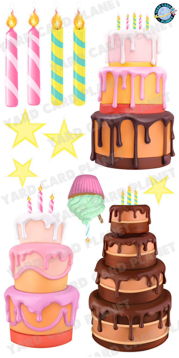 Extra Large Birthday Cakes with Candles Yard Card Flair Set