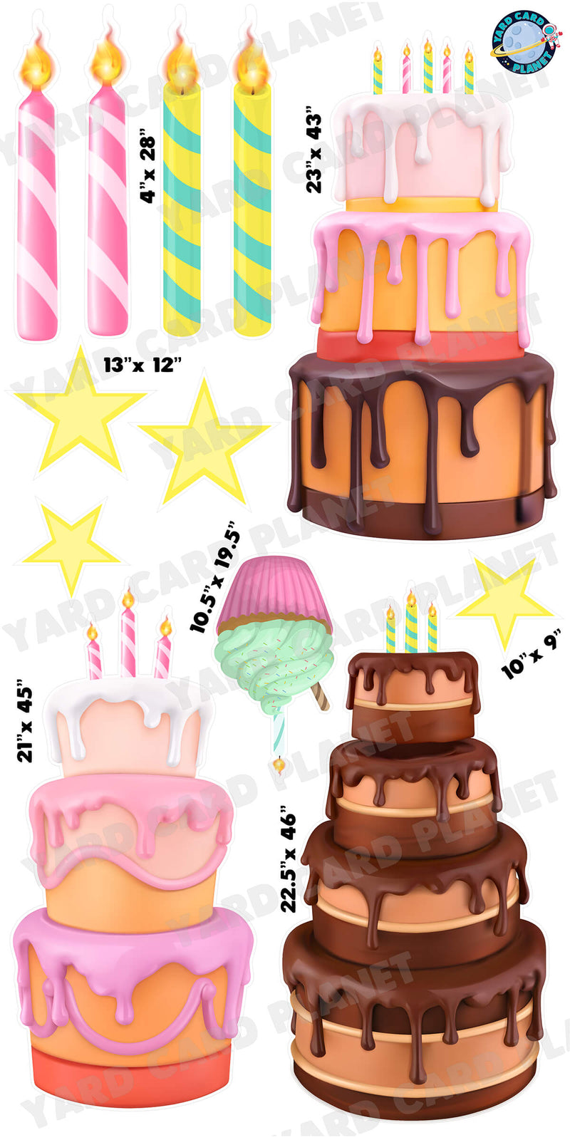 Extra Large Birthday Cakes with Candles Yard Card Flair Set with Measurements