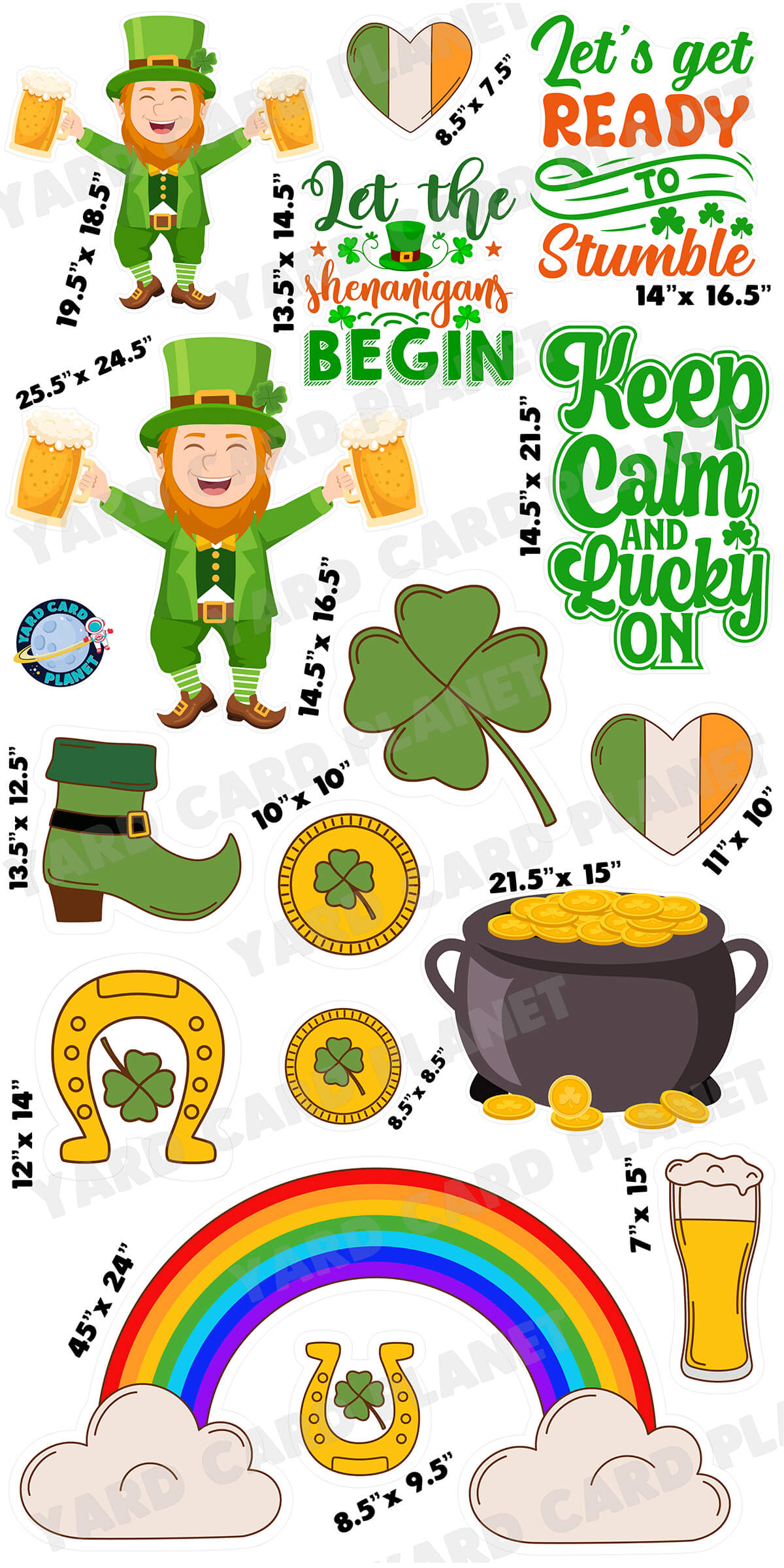 Lucky St. Patrick's Day Signs and Yard Card Flair Set with Measurements