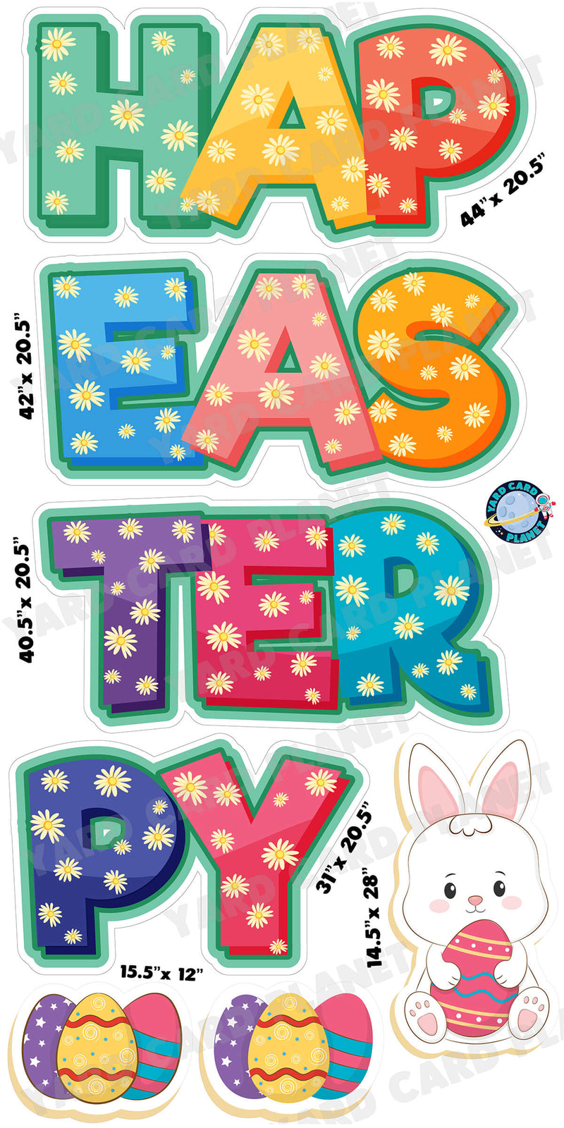 Happy Easter Floral EZ Quick Set and Yard Card Flair Set with Measurements