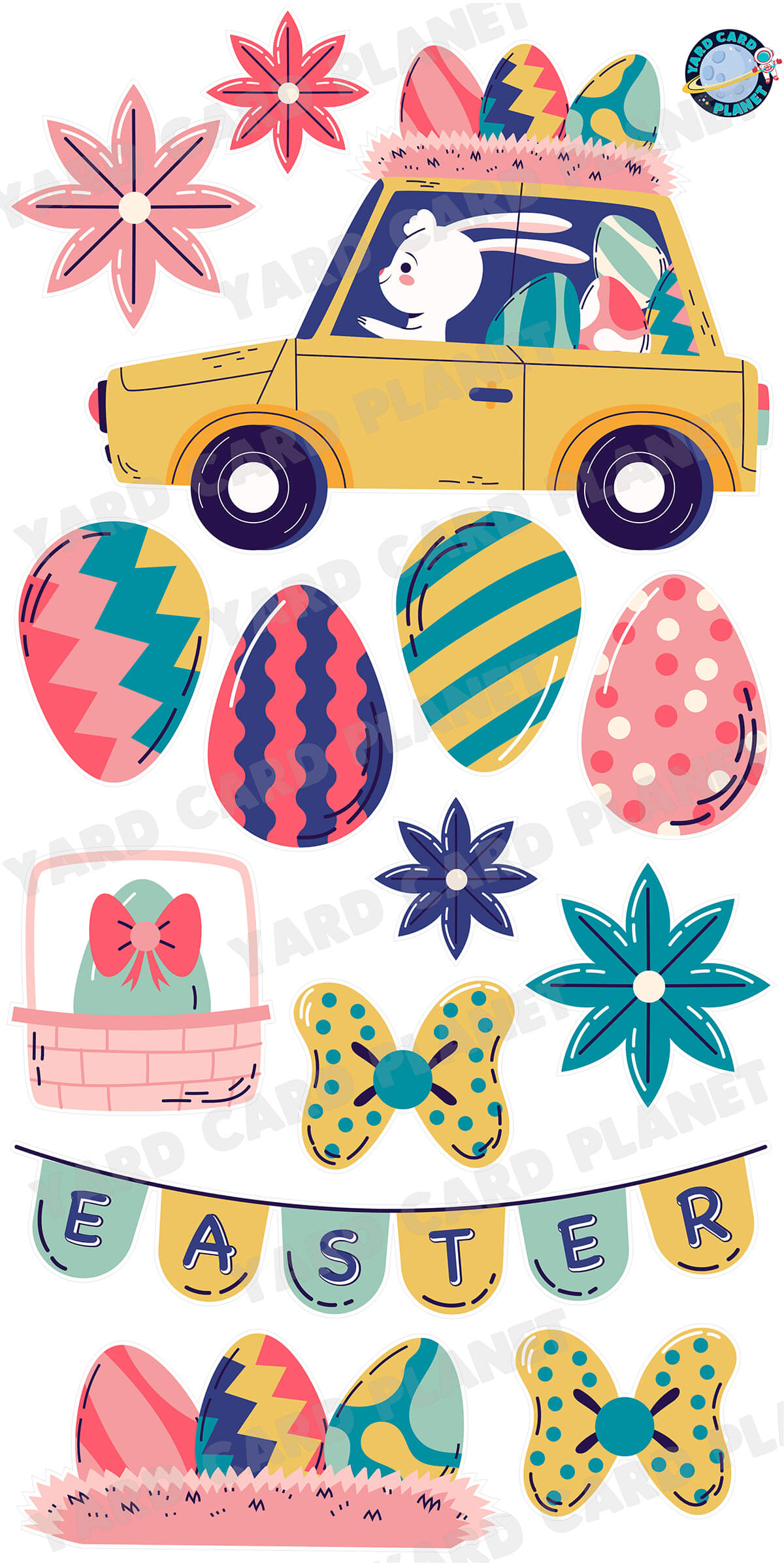 Easter Bunny Egg Thief Yard Card Flair Set