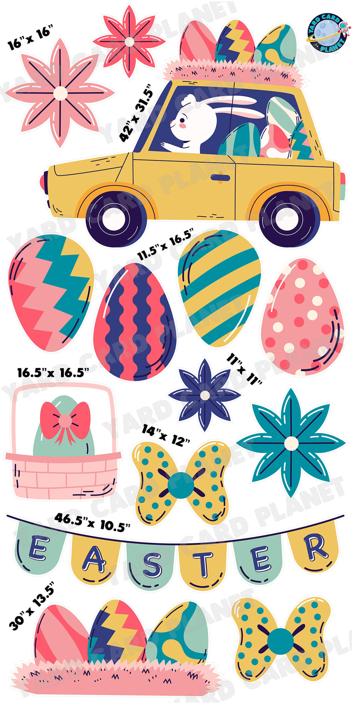 Easter Bunny Egg Thief Yard Card Flair Set with Measurements