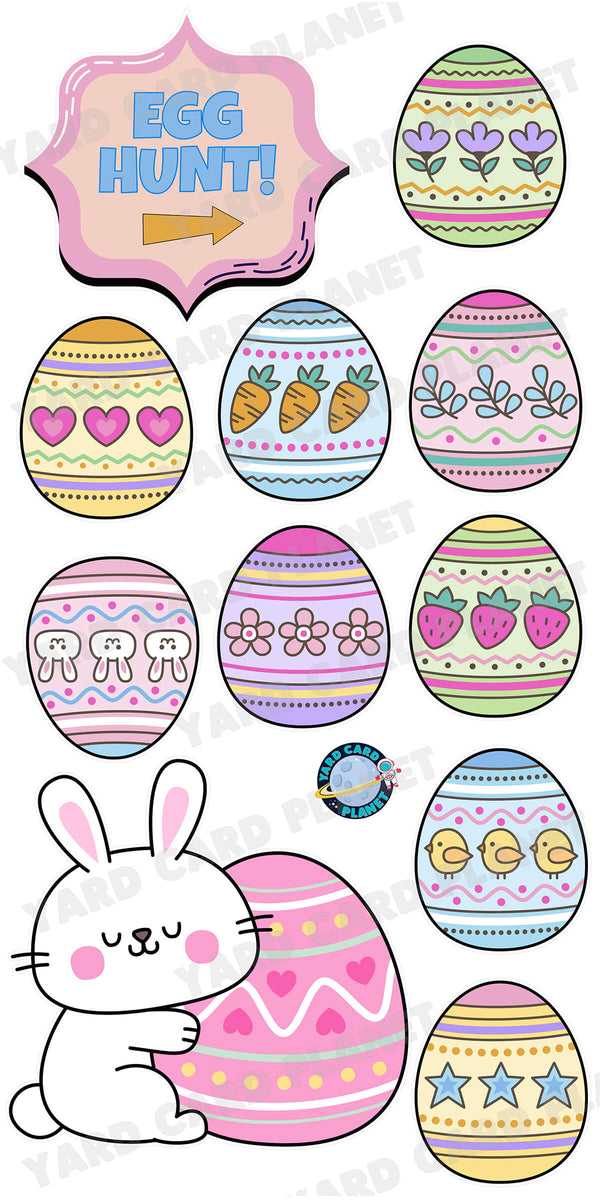 Pastel Easter Egg Hunt Sign with Easter Eggs and Bunny Yard Card Flair Set