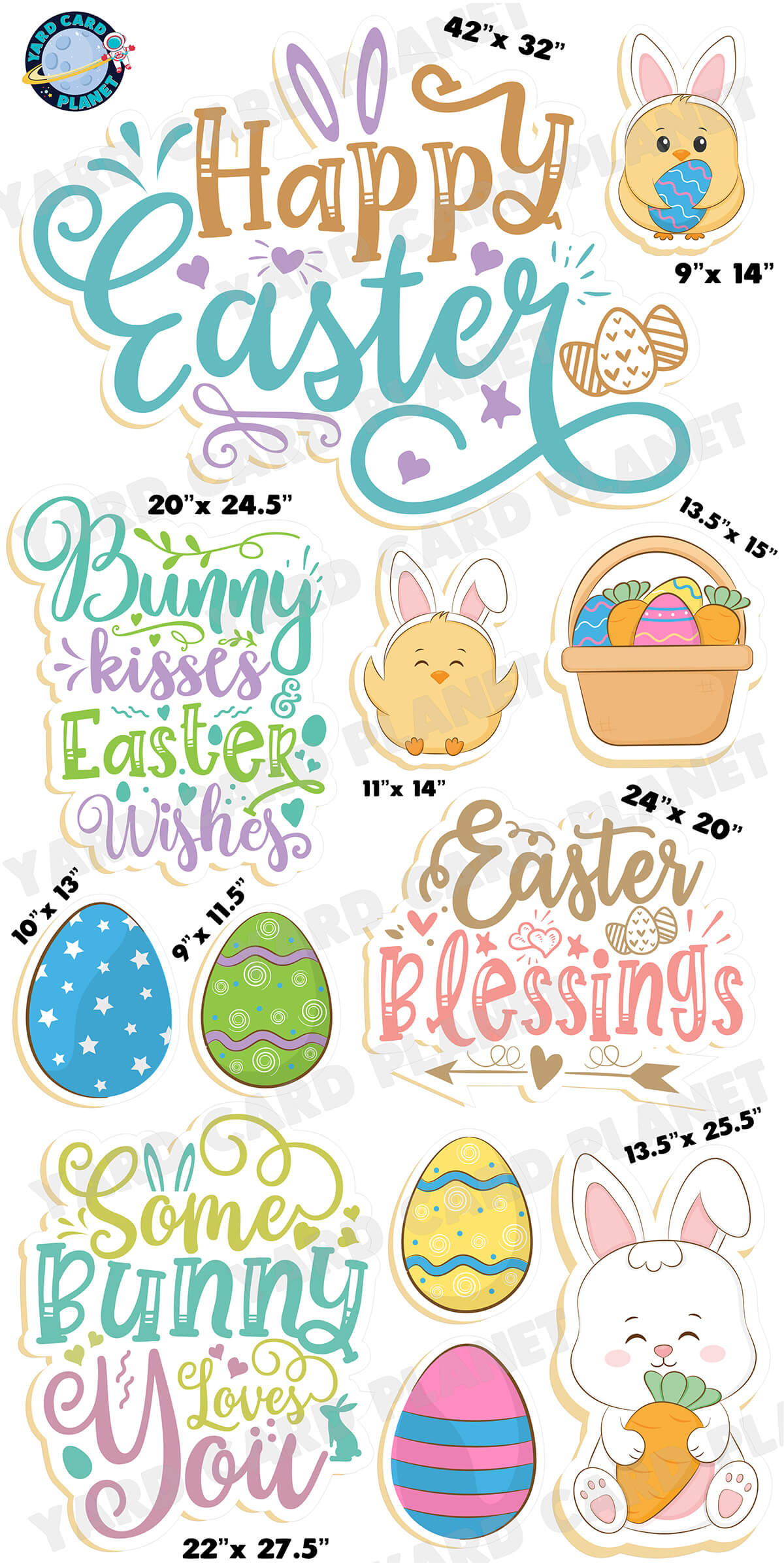 Cute Easter Sayings EZ Quick Signs and Yard Card Flair Set with Measurements